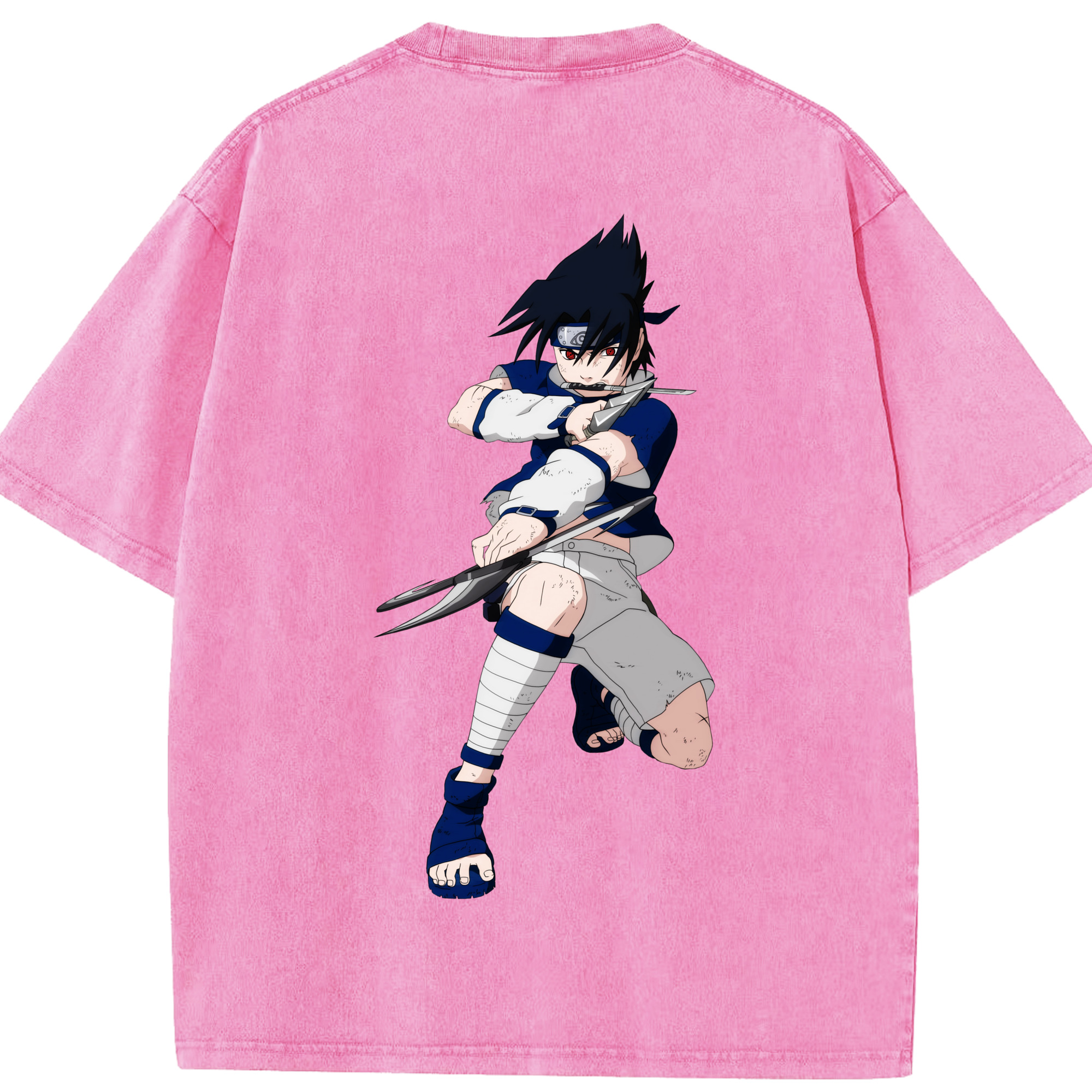 （画像用） NARUTO -ナルト- うちは サスケ Uchiha Sasuke 綿100% ヴィンテージ風 半袖Tシャツ（背面プリント）